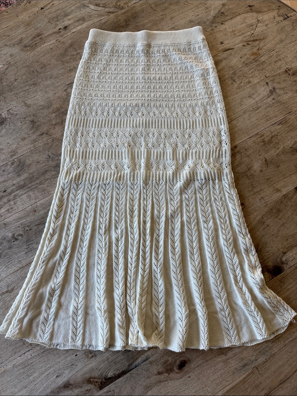 Z Supply Cream Knit Maxi Skirt with Lace-Look Panels
